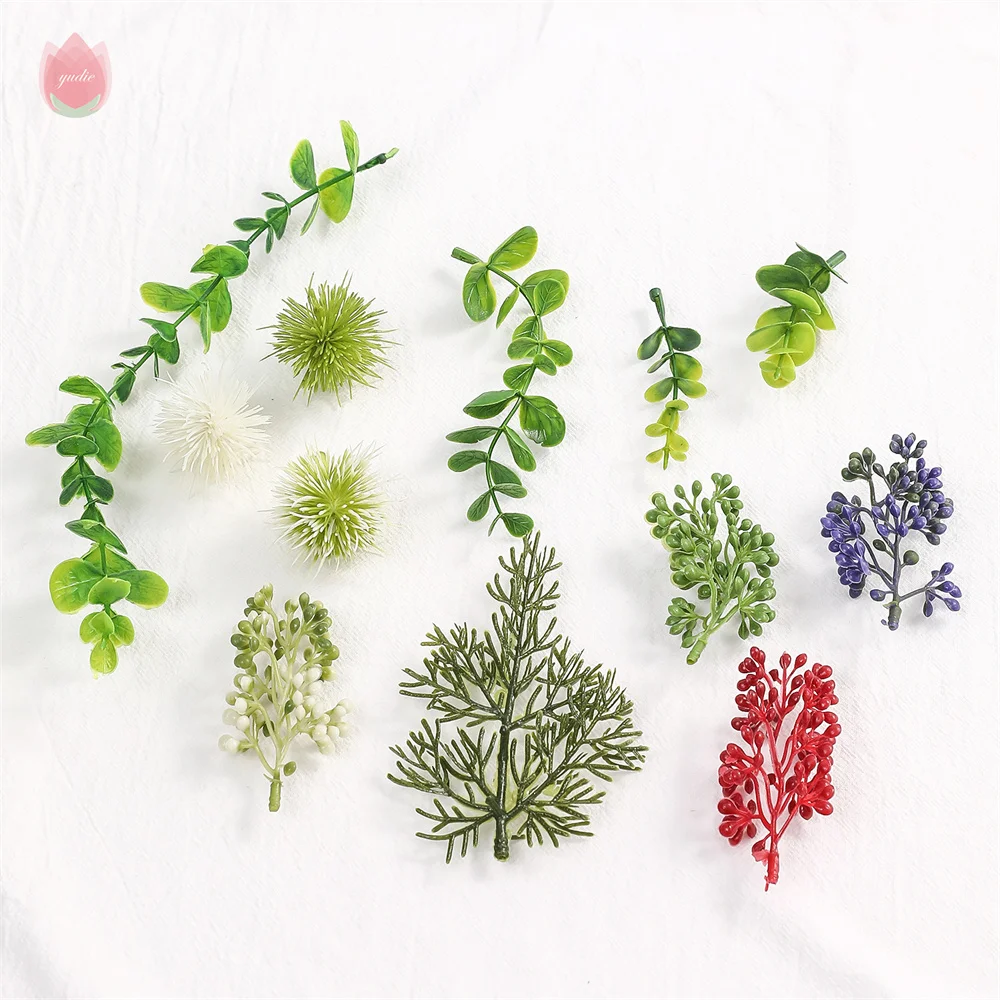 10Pcs Green Artificial Ferns Leaf Fake Plants Eucalyptus Flower Wall Vines Diy Wedding Home ​Decor Accessories Christmas Wreath - купить по