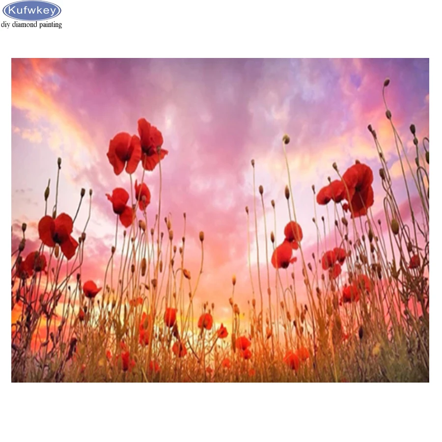 

Алмазная 5D картина Мак, красные цветы, алмазная вышивка «сделай сам», полная выкладка, Круглая Мозаика, вышивка крестиком, ручная работа, Дек...