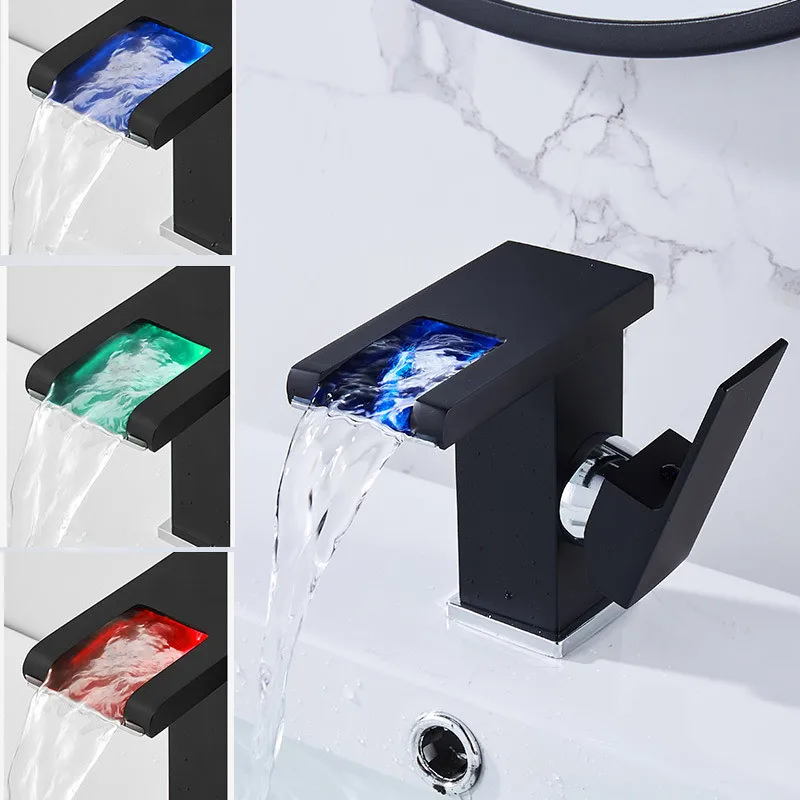 Латунный Смеситель для раковины светодиодный кран RGB ванной комнаты меняет цвет