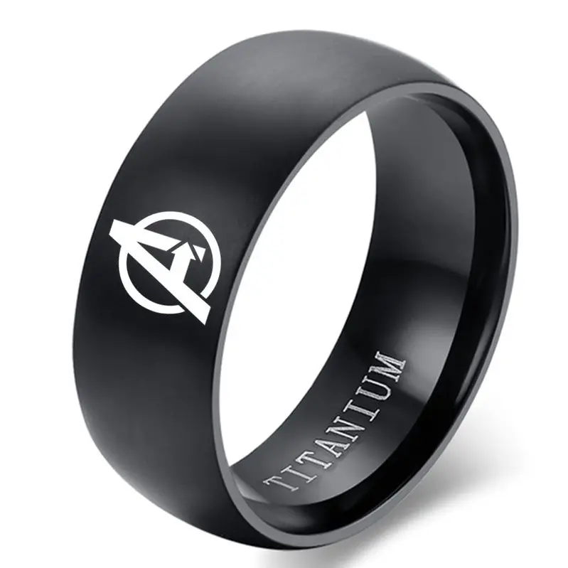8mm Hot Movie Ring Black Titanium Avenges Logo For Men and Women | Customized Rings