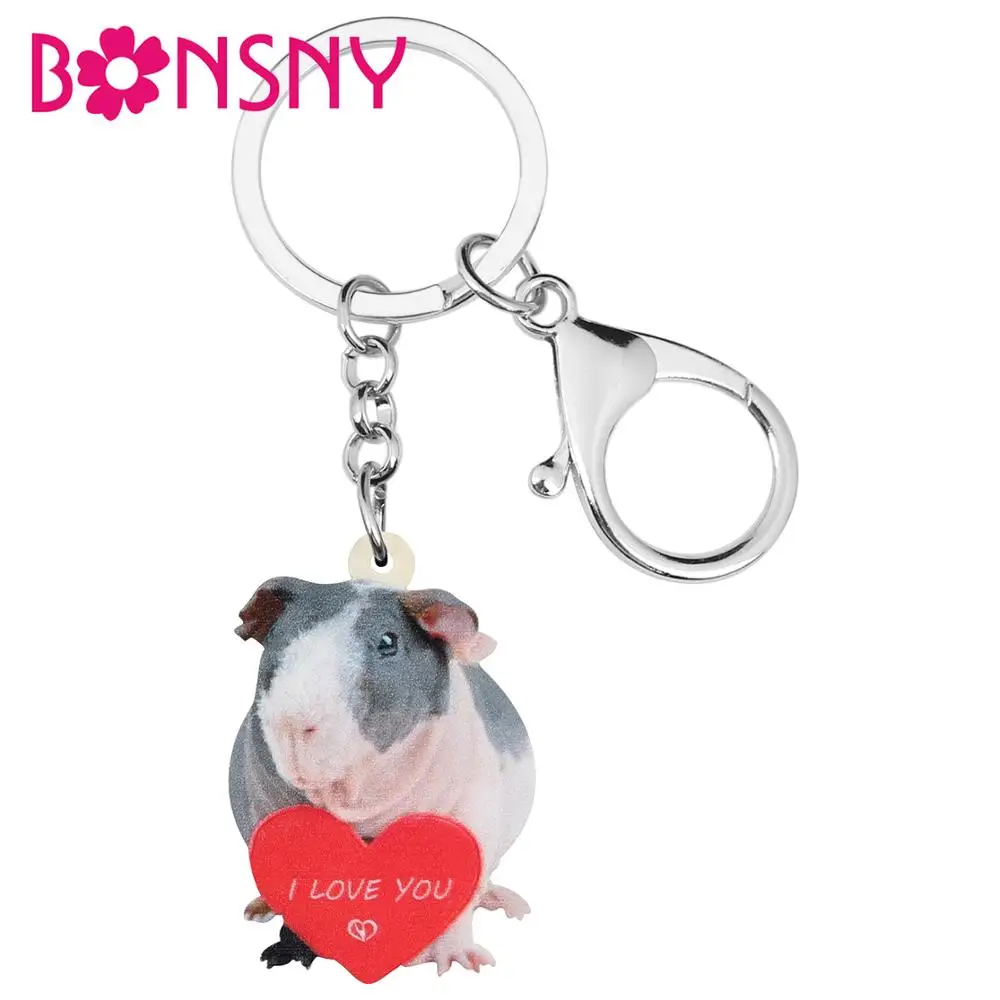 

Bonsny Acrylic Valentine's Day Love Guinea Pig Key Chain Ring Bag Car Purse Decorations Keychains For Women Girls Teens Men Gift