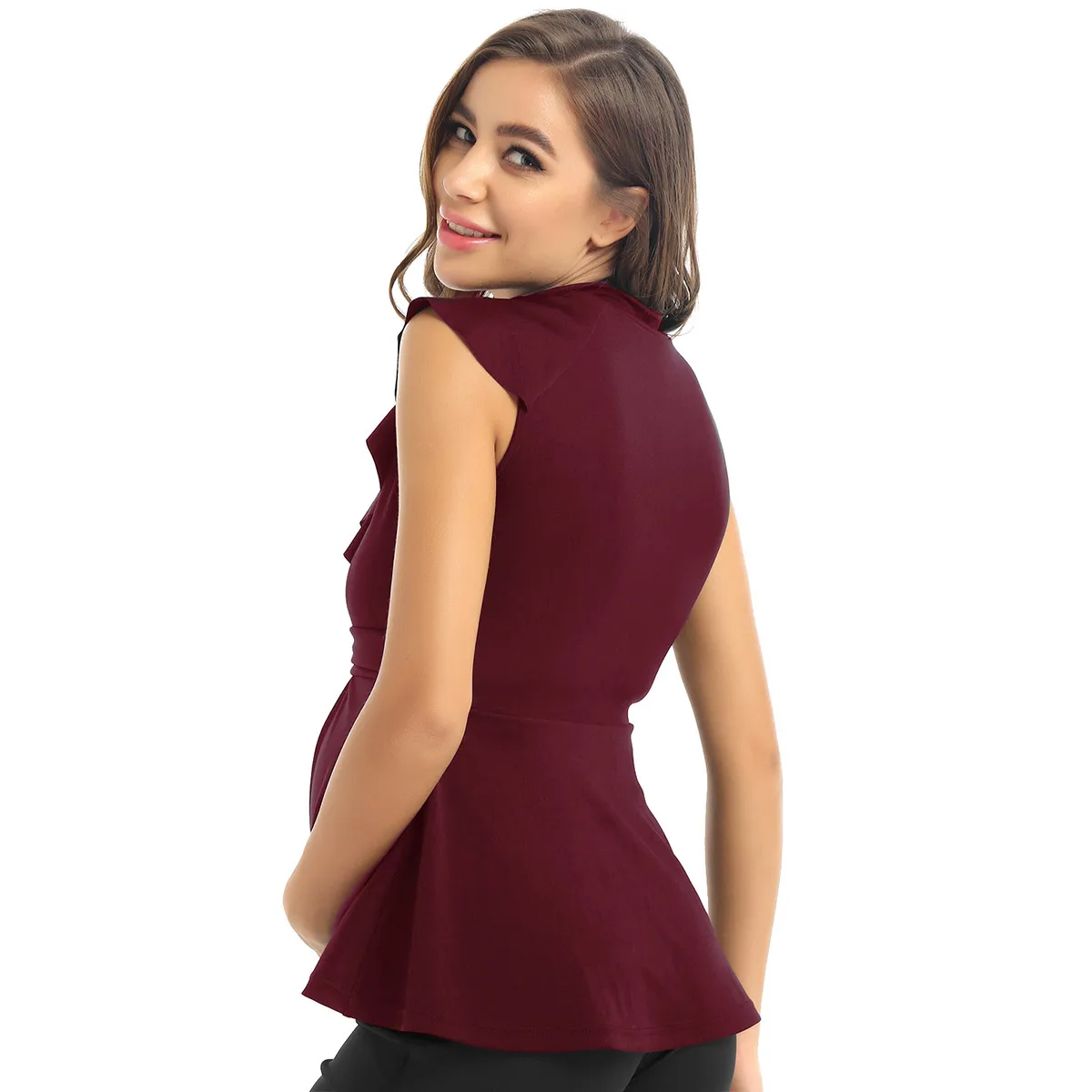 

Maternity Tops Mock Neck Sleeveless T-Shirts for Pregnant Women Elegant Ladies Summer Blouse Tops Ruffle Peplum Maternity Tops