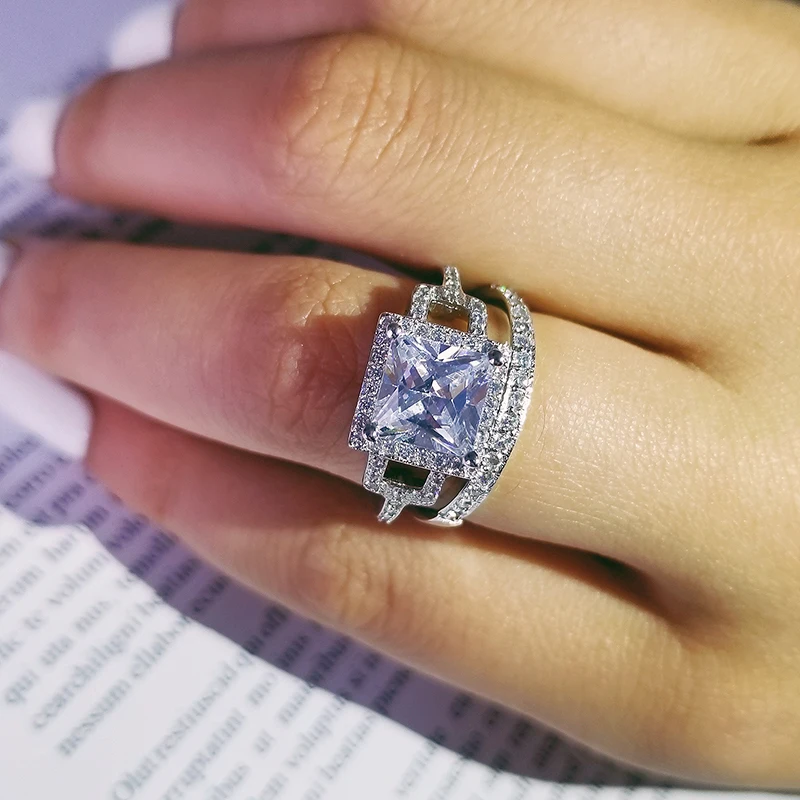 Оригинальный 925 серебро вечернее платье принцессы cut циркония свадебные набор