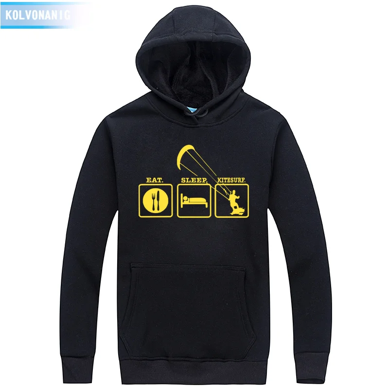 Black 02 Eat Sleep Kitesurf Толстовка с принтом для мужчин/женщин, Повседневная Толстовка в стиле хип-хоп, мужская спортивная одежда для кайтсерфинга, унисекс, флисовый пуловер с капюшоном - Цвет: Black 02