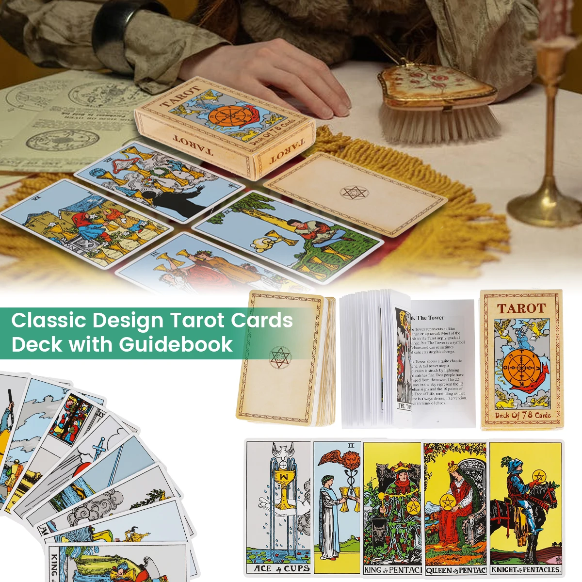 

78pcs Original Tarot Cards Deck Portable Tarot Card Set Original Tarot Cards with Guidebook Tarotology Holiday Play Camping Game