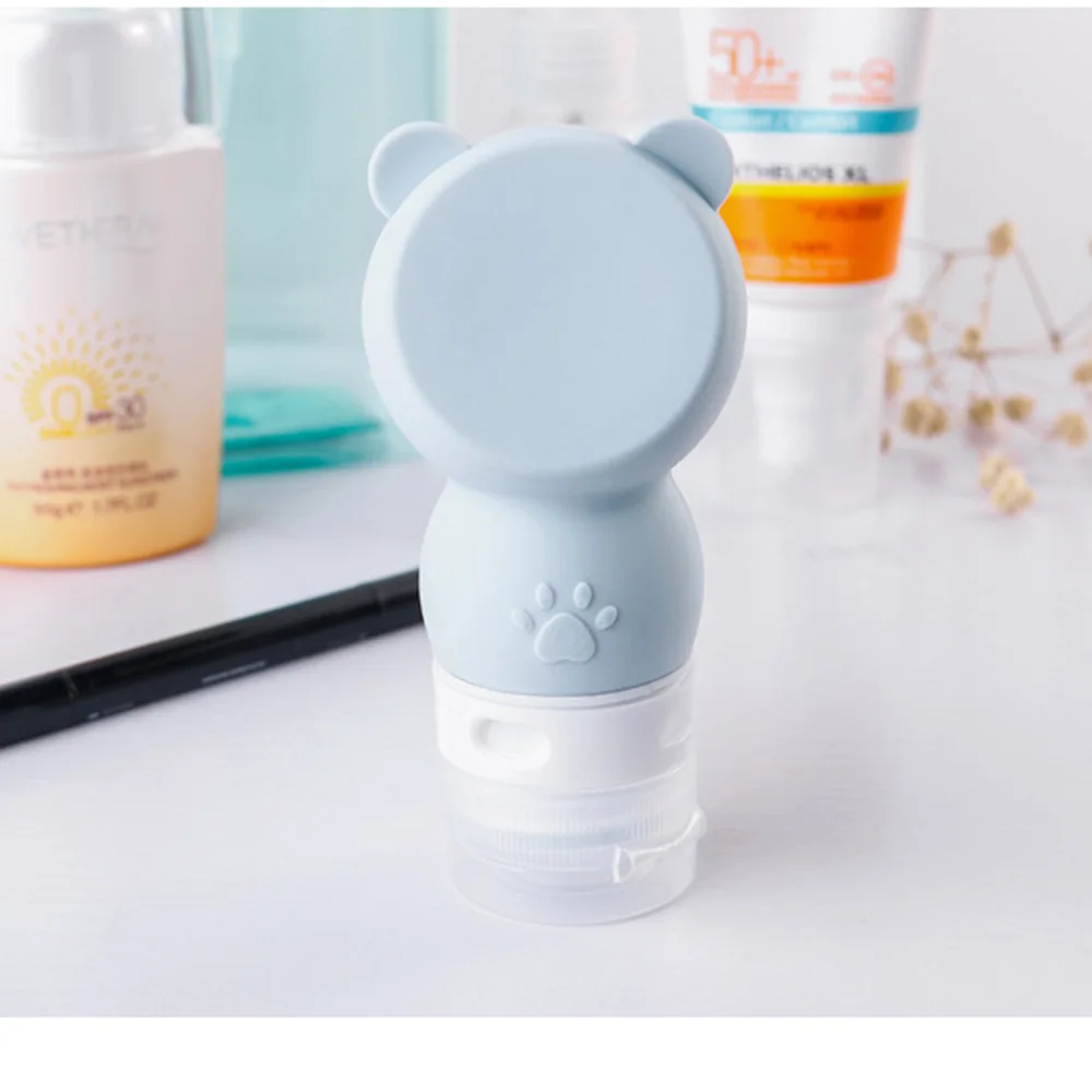 60ML Bear Ear blue Портативные круглые силиконовые бутылки для путешествий, контейнер для косметики, шампуня, яркие цвета, портативная силиконовая эмульсия для путешествий - Цвет: 60ML Bear Ear blue