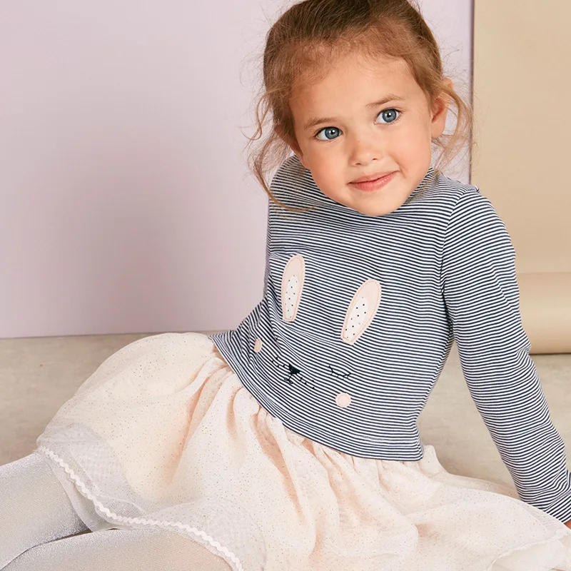 Little maven/фатиновое платье с кроликом для детей от 2 до 7 лет Детское платье с длинными рукавами для маленьких девочек осенняя одежда костюм принцессы