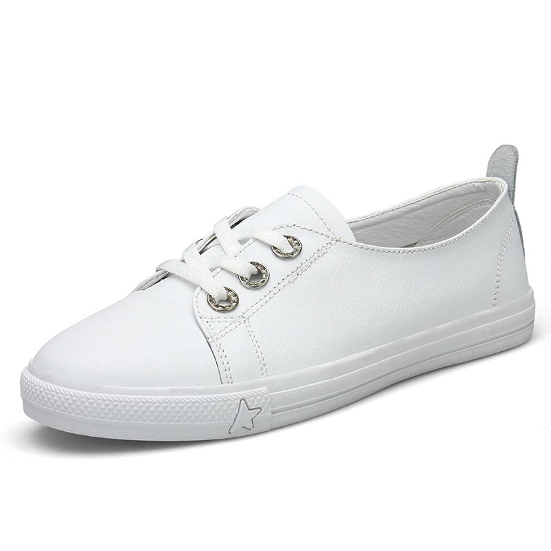 YB03 White TKN/Осенняя Белая обувь; женская кожаная обувь на плоской подошве; Женская Удобная белая обувь на шнуровке; повседневные женские кроссовки - Цвет: YB03 White