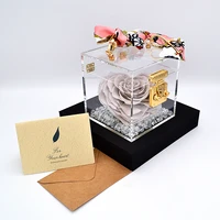 cor cordium heart shaped eternal rose preserved in acrylic jewelry box cc 005 glacial grey flower new year st valentine gift