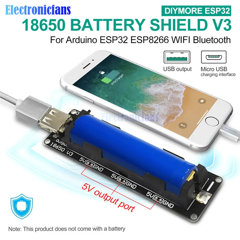 ESP32 ESP32S для Wemos Arduino плата зарядки Raspberry Pi 18650 щит аккумулятора V3 порт Micro USB Type A 0