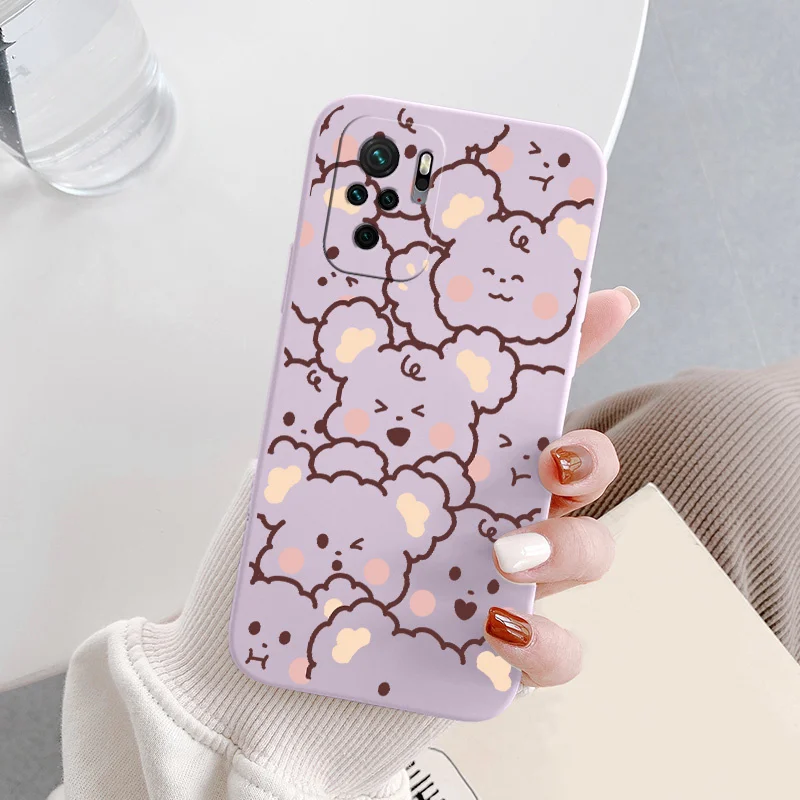 For Xiaomi Redmi Note 10 10S 9T 9 8 7 Pro Max Redmi 9 9A 9T K40 K30 K20 Pro Case Jane Bear Square Liquid Slicone Phone Cover