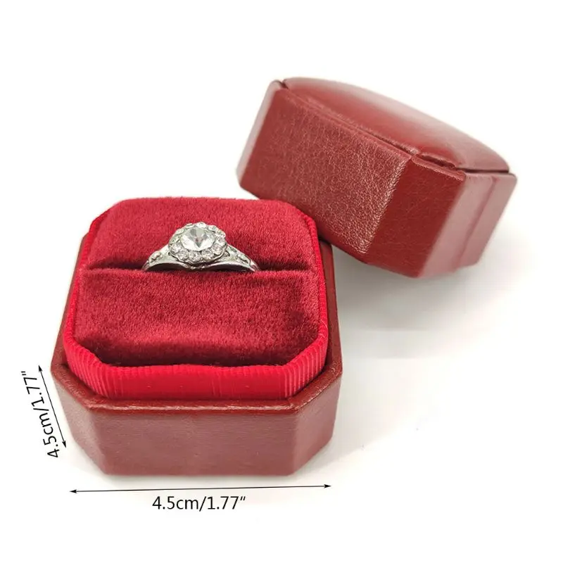 

2021 New PU+Velvet Single Ring Box Triangle Wedding Ceremony Ring Box with Detachable Lid