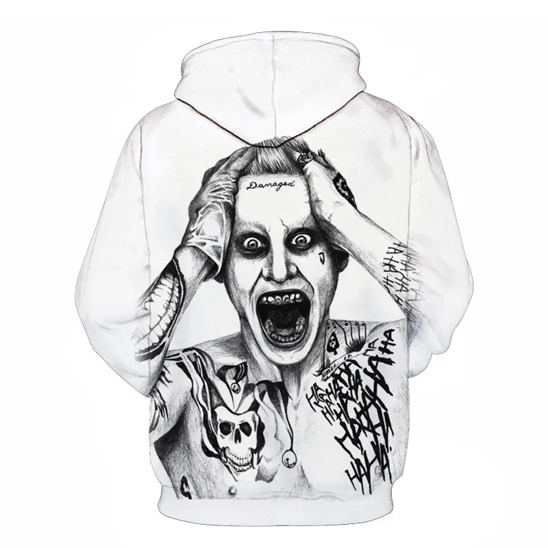 Joker Funny Hoodie Halloween Crazy Smile Pullover Long Sleeve Sweatshirt Fashion Stree Coats Cool Unisex Sportwear mens hoodies