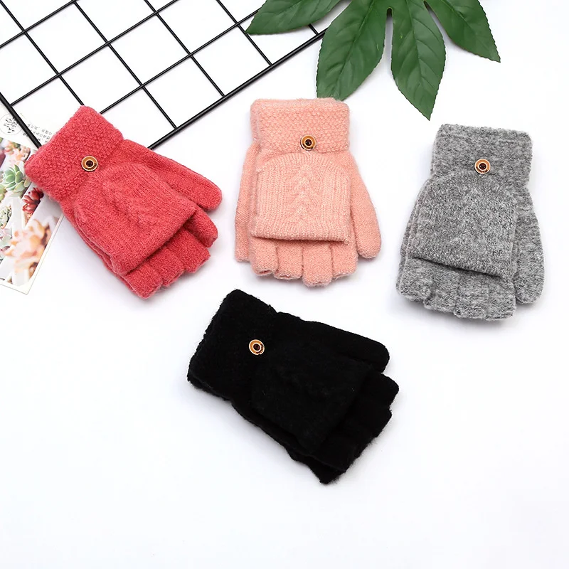 

Women Men Winter Warm Knitted Gloves Fingerless Half Capped Mittens Thicken Warm Soft Elastic Gloves Flip Top Mittens
