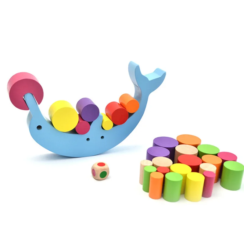 

Baby Balance Training Colorful Preschool Enlightenment Dolphin Building Blocks Wooden Stacking Desk Game Early Education Toys