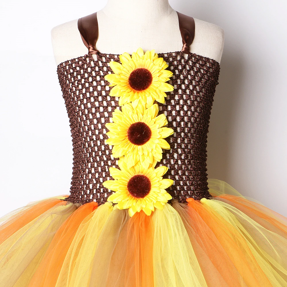 Детское платье пачка с подсолнухами Нарядные костюмы Феи для девочек на осень