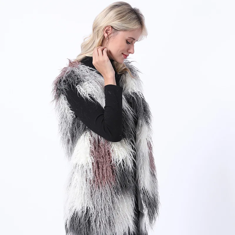 Faux Fox Fur Vest Women's Jacket Mid Length Stitching Vest Fluffy Coat Sleeveless Fourrure Femme 2021 Real Photo Quality Teddy