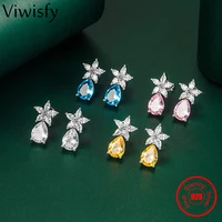 viwisfy water droplets crystal flower stud earrings 925 sterling silver women luxury jewelry wedding gift for girl vw21442