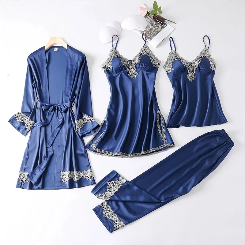 Sexy Womens Pajamas Robe Sets Sleepwear Plus Size High Quality Lingerie Nightgown Sleeveless Nighty Sets