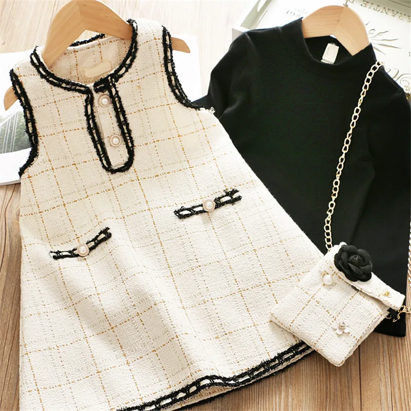 Комплект для девочек из топа жилета платья и сумки Повседневный осень 2019 | Мать