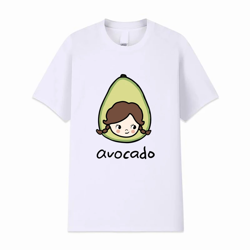

2021 Summer New100% Cotton Couple Models Avocado Printing T Shirt Men Causal O-neck T-shirt Male High Quality Classical Tops