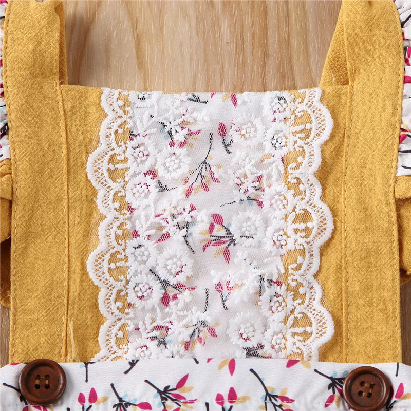 

Free shipping Baby Girls Clothes Floral print Lace Ruffle Backless Bodysuit square collar sleeveless newborn playsuit one pieces