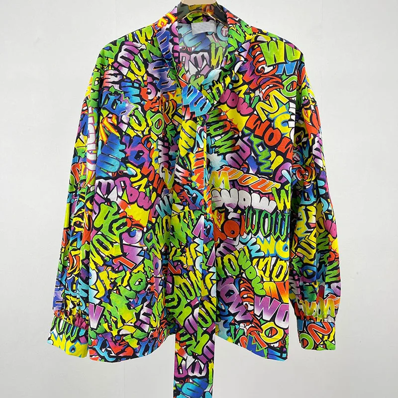 

Luxury design high end long sleeve women cotton Color letter printing bow lace up camisas mujer blouse women shirts ladies tops