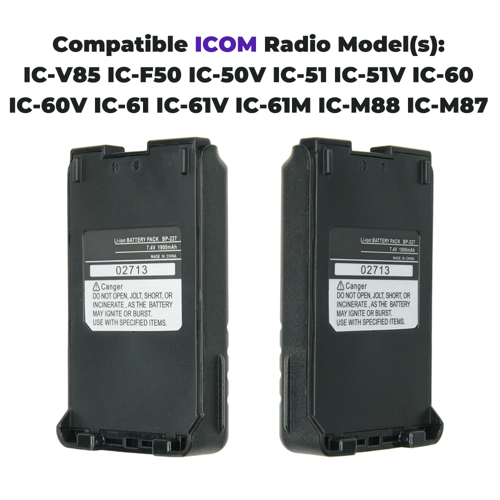 10х Замена для Icom BP-227 батарея совместима с BP-227Li двухсторонняя Радио (1900mAh 7 4 V