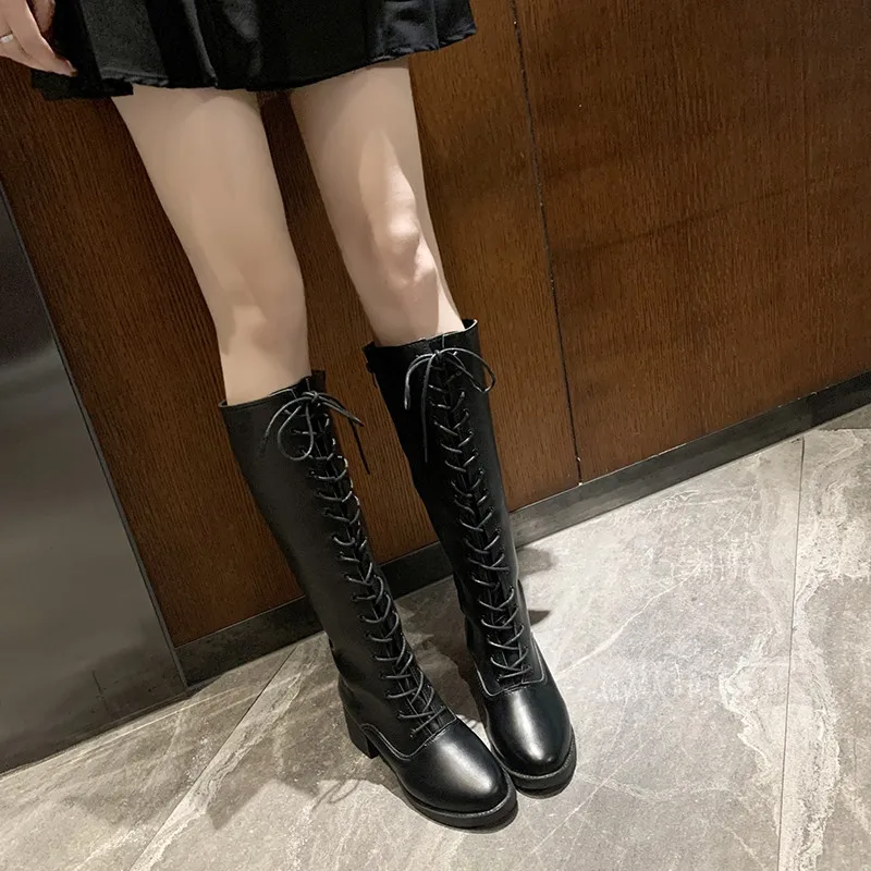 

2020 White Black PU Leather Ankle Boots Women Autumn Winter Round Toe Lace Up Shoes Woman Fashion Motorcycle Platform Botas