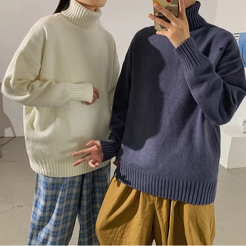 

Privathinker Winter Warm Men's Turtleneck Sweaters Solid Color Korean Man Casual Knitter Pullovers 2020 Harajuku Male Sweaters