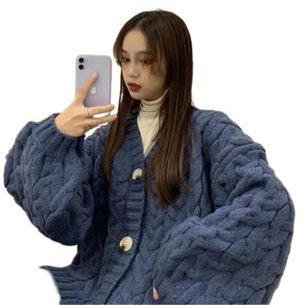 

Women Cardigans 2022 New Spring Autumn Knitted Sweaters Retro Casual Femme Mujer Loose V-Neck Woman Knit Jackets Lady Clothes