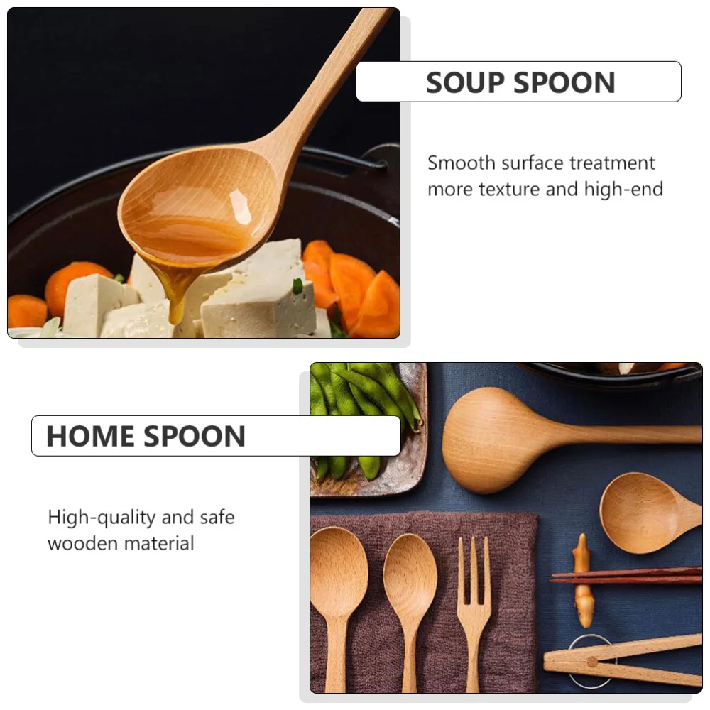 

6Pcs Fashion Wooden Soup Spoons Set Porridge Spoon Hot Pot Soup Spoon for Home