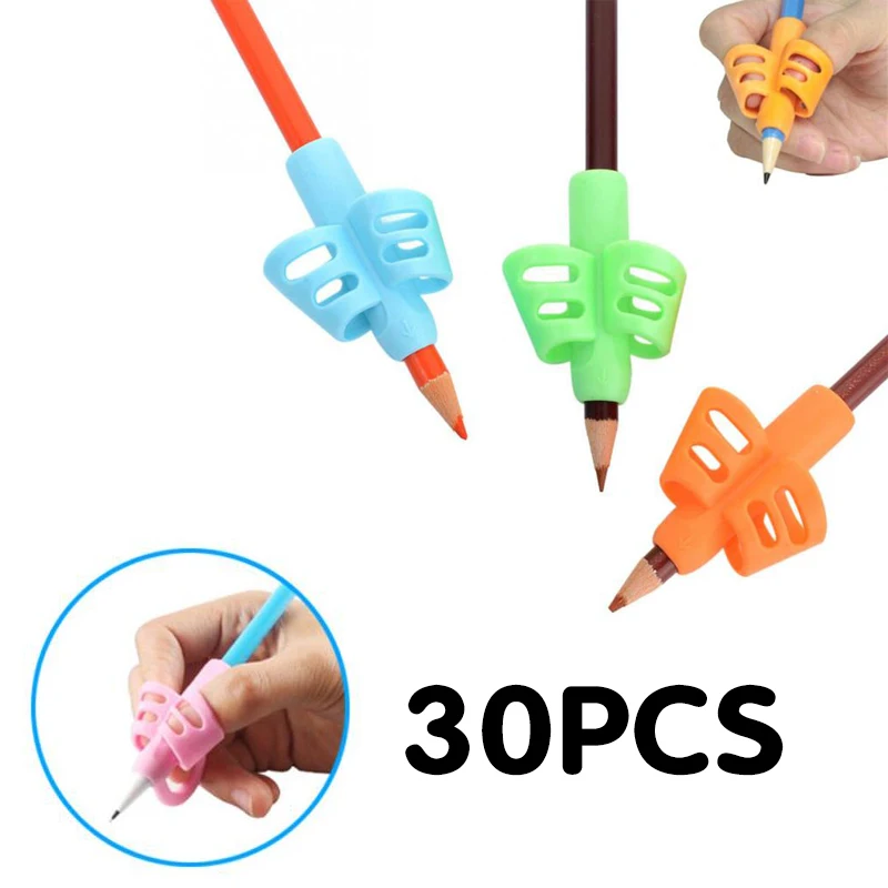 30pcs Pan Holder ldren Writing Pencil  Kids Learning Practise Silicone Pen Aid Grip Posture Correction Device for Students