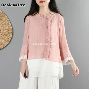 2022 chinese traditional cheongsam blouse shirts women qipao floral print blouse asian style elegant chiffon blouse hanfu top
