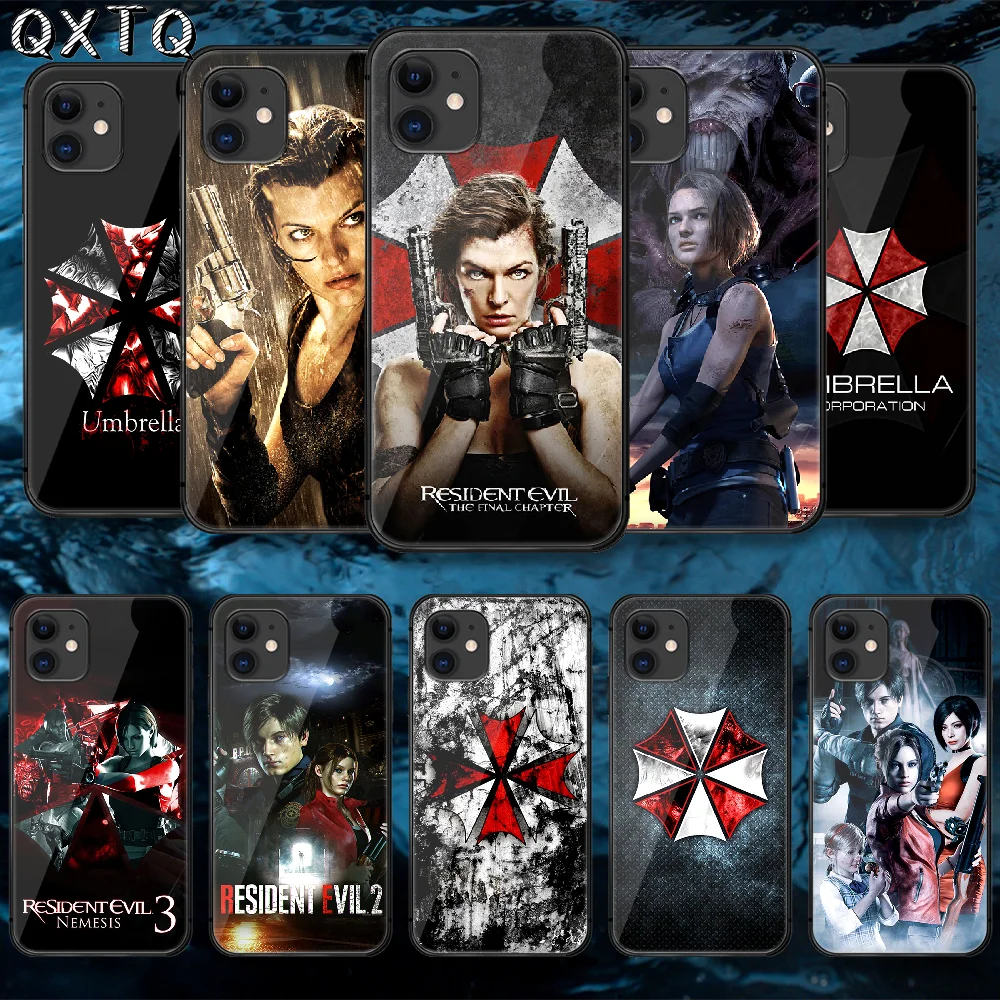 

QXTQ Resident TV Evils Tempered Glass Phone Case Cover For IPhone 5 6 7 8 11 12 S Plus Xr X Xs Pro Max Mini Se 2020 Black Coque