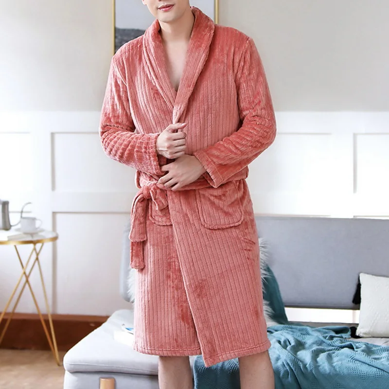 Мужские фланелевые халаты с v образным вырезом и длинным рукавом модные