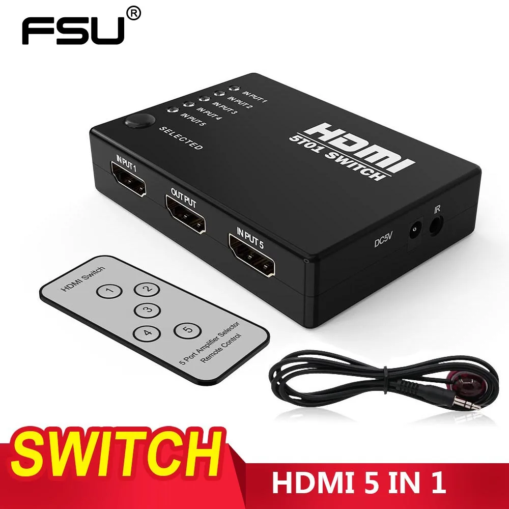 БСС 5 Вход 1 Выход совместимому с HDMI концентратор Порты 1080P видео коммутатор