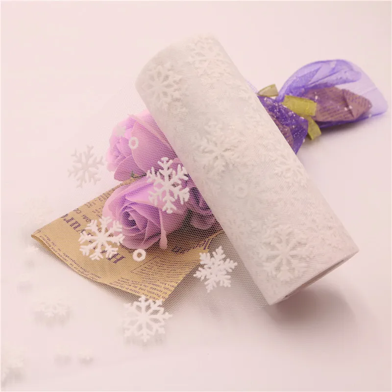 White 1 шт. 15cmX10yards Снежинка Блеск Флокирование снег тюль рулон органза ткань для балетной пачки свадебного подарка вечерние украшения - Цвет: White