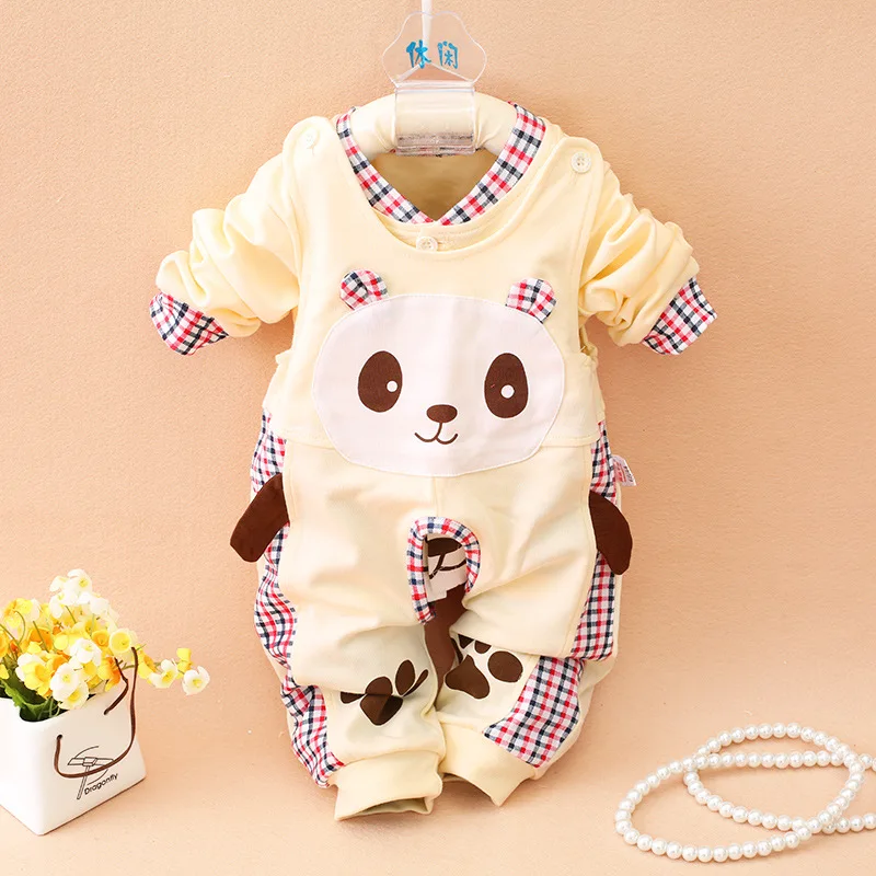 

2021 New Autumn Baby Girls Boys Romper Kawaii Panda Cotton Sling Jumpsuit Newborn Long-sleeved Legged Trousers Casual Clothes