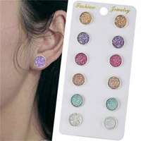 6 pairsset stainless steel round silver rhinestone crystal stud earrings for women studs earrings earstuds jewelry ornaments