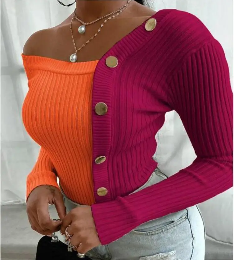 Sweater Women New Style Ladies Elegant Leisure Casual Women Tops Pullovers Autumn Pit Bar V-neck Femme H68