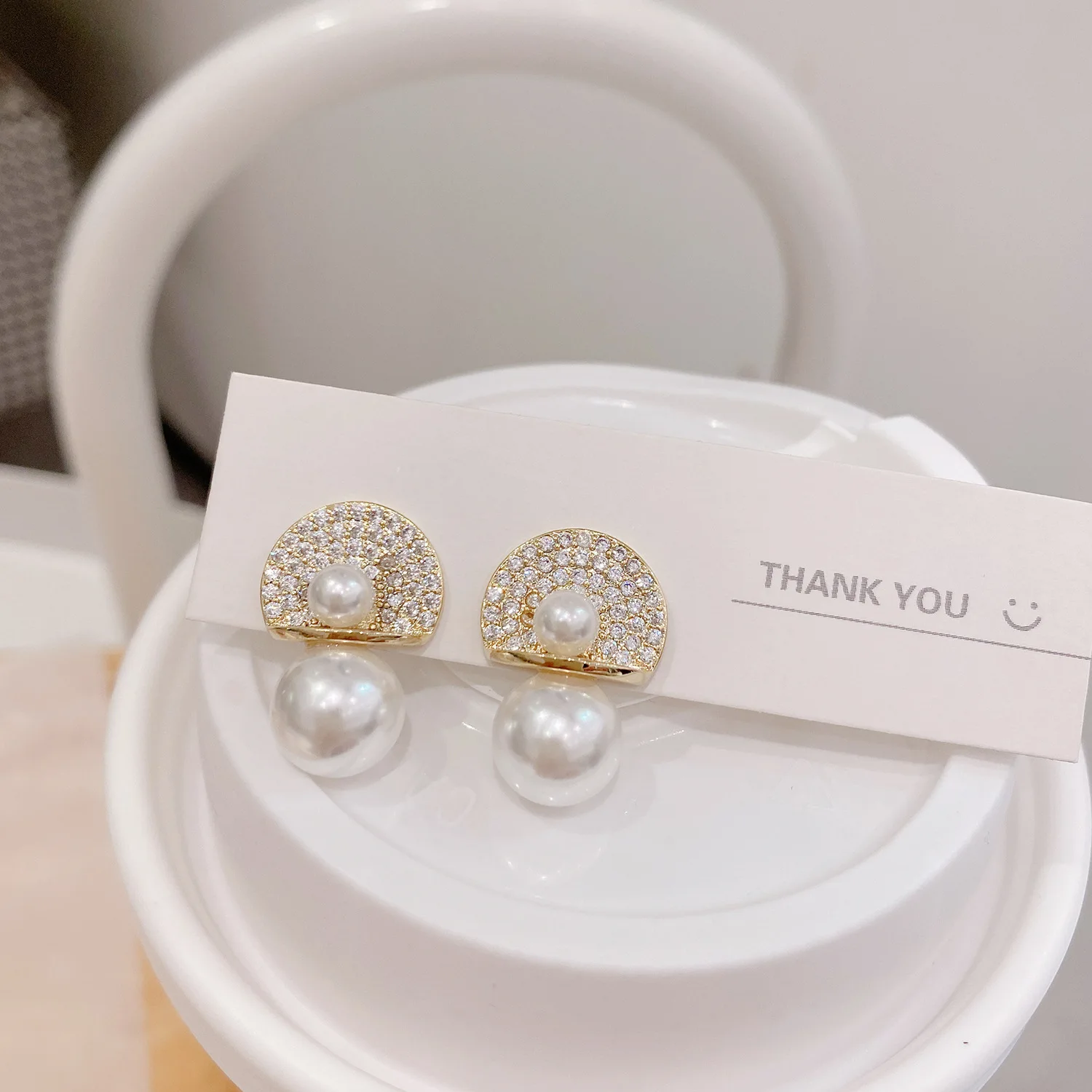 

New Design 14K Gold Plated Geometric Pearl Stud Earrings For Women Luxury Jewelry Zircon Earrings