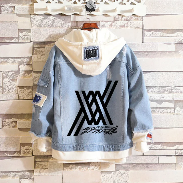 

Anime Costume DARLING in the FRANXX Denim Jacket Zero Two Sweatshirts 02 Cosplay Jeans Jackets Halloween Adult Hooded Coats