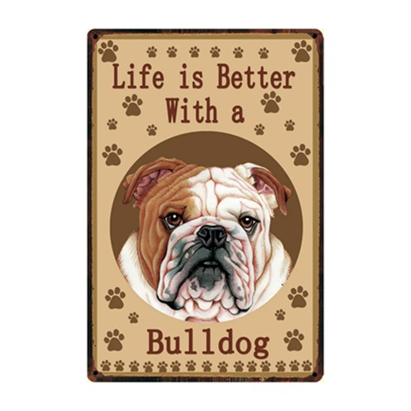 

[Kelly66] жизнь лучше с бульдогом Остерегайтесь собаки металлический знак оловянный плакат домашний Декор Бар настенная живопись 20*30 см размер ...