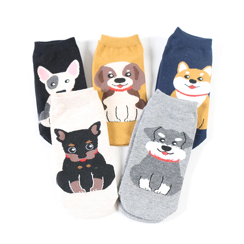 

DONG AI 5 Paris Women Cute Animal Socks Cotton Comfort Cartoon Casual Short Style Dog Pattern Lovely Harajuku Girls Ankle Sock