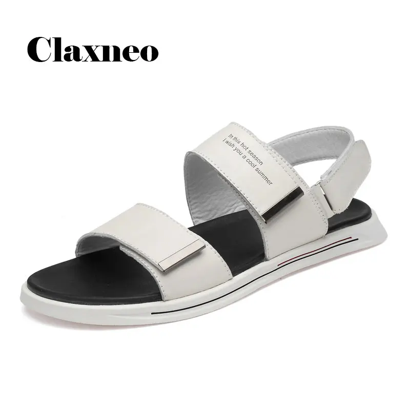 CLAX Ман кожаные сандалии 2019 летние Для мужчин повседневная обувь дышащие белые