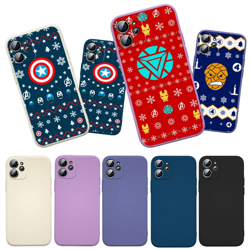 

Marvel Christmas Cartoon For Apple iPhone 13 12 Mini 11 Pro XS MAX XR X 8 7 6S SE Plus Liquid Silicone Soft Cover Phone Case