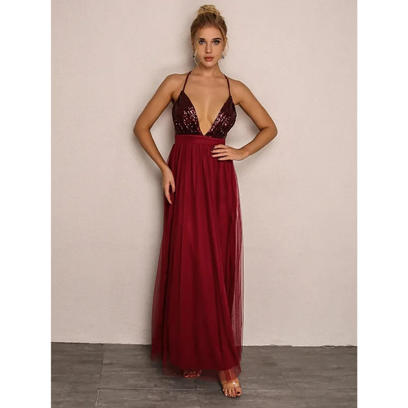2017 на осень зиму праздничное длинное платье слинг вечернее Глубокий v образный