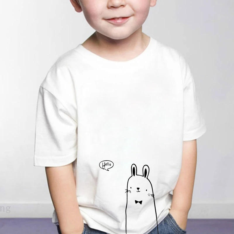 Cute rabbit print T Shirt Kids Funny Shirt Dinosaur graphic Tee Clothes Fashion Funny Kids Boys Toddler plussize kids sequins heart graphic tee