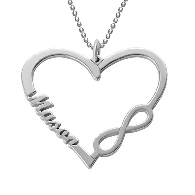 AIYANISHI 925 Silver Personalized Heart Name Necklaces Engraved Necklace Boho Jewelry Personalized Heart Infinity Necklace Gifts